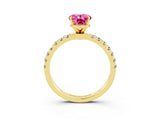 Yellow gold Oval Cut Pink Sapphire Solitaire Ring with Pavé Accents and Four-Prong Setting_27