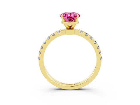 Yellow gold Oval Cut Pink Sapphire Solitaire Ring with Pavé Accents and Four-Prong Setting_27