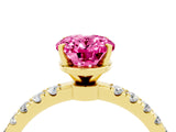 Yellow gold Oval Cut Pink Sapphire Solitaire Ring with Pavé Accents and Four-Prong Setting_28