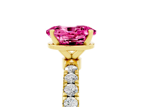Yellow gold Oval Cut Pink Sapphire Solitaire Ring with Pavé Accents and Four-Prong Setting_29
