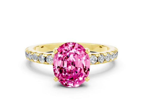 Yellow gold Oval Cut Pink Sapphire Solitaire Ring with Pavé Band and Four-Prong Setting_60