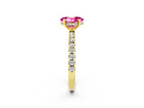 Yellow gold Oval Cut Pink Sapphire Solitaire Ring with Pavé Band and Four-Prong Setting_62