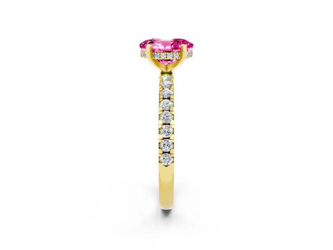 Yellow gold Oval Cut Pink Sapphire Solitaire Ring with Pavé Band and Four-Prong Setting_62