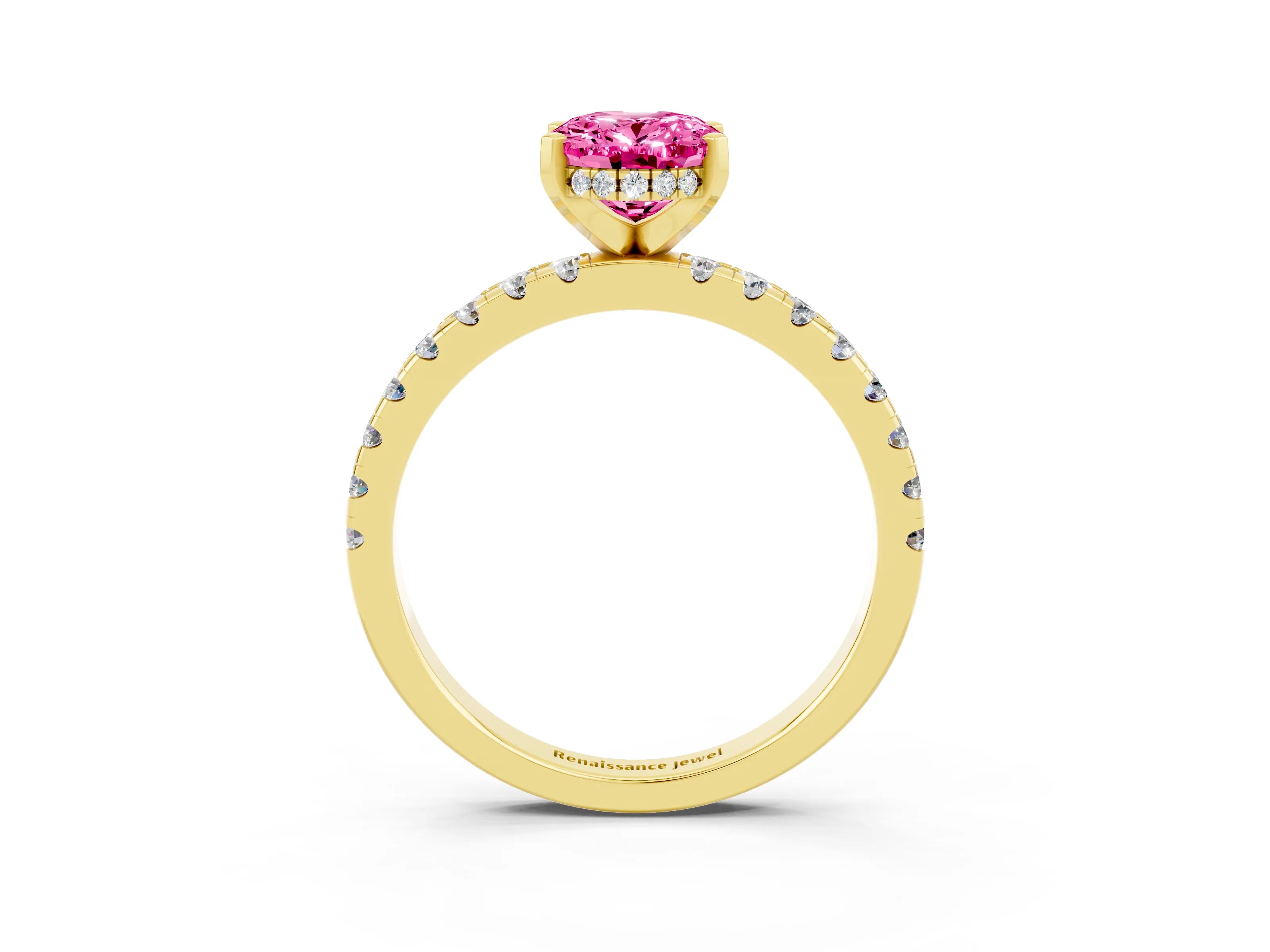 Yellow gold Oval Cut Pink Sapphire Solitaire Ring with Pavé Band and Four-Prong Setting_63