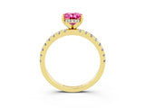 Yellow gold Oval Cut Pink Sapphire Solitaire Ring with Pavé Band and Four-Prong Setting_63