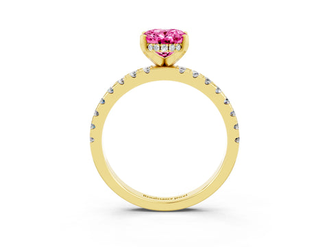 Yellow gold Oval Cut Pink Sapphire Solitaire Ring with Pavé Band and Four-Prong Setting_63