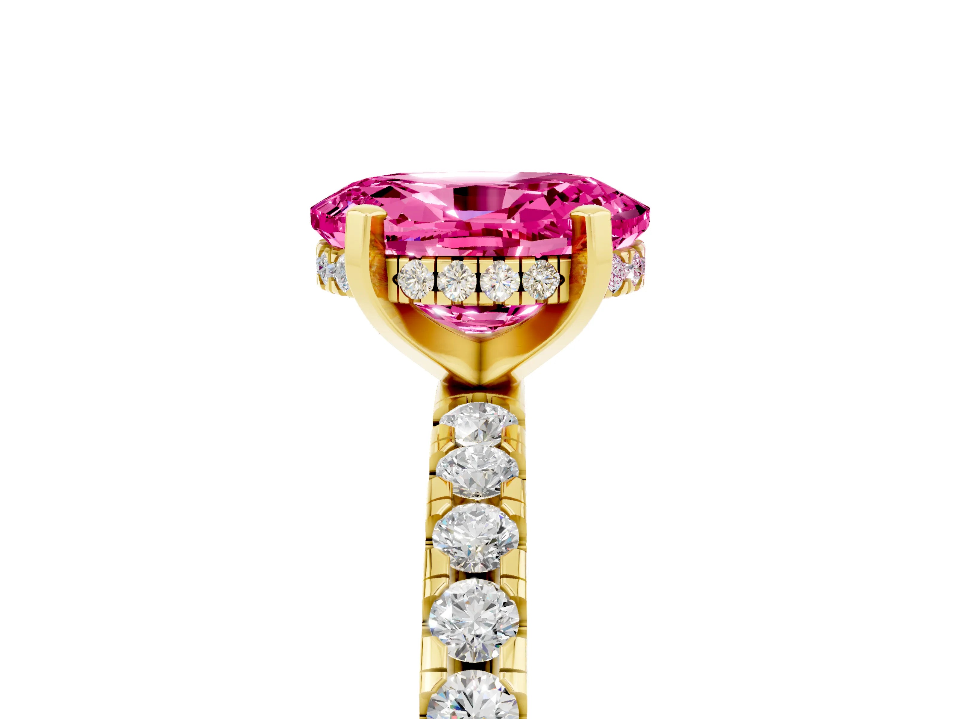 Yellow gold Oval Cut Pink Sapphire Solitaire Ring with Pavé Band and Four-Prong Setting_65