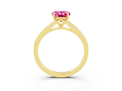 Yellow gold Oval Cut Pink Sapphire Solitaire Ring with Pavé Band and Prong Setting_15