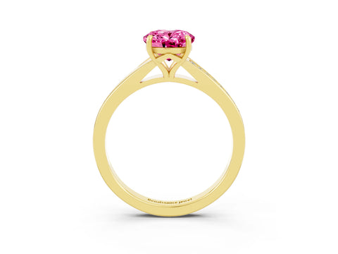 Yellow gold Oval Cut Pink Sapphire Solitaire Ring with Pavé Band and Prong Setting_3