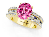 Yellow gold Oval Cut Pink Sapphire Solitaire Ring with Pavé and Channel Set Band_25