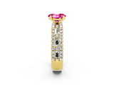 Yellow gold Oval Cut Pink Sapphire Solitaire Ring with Pavé and Channel Set Band_26