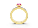 Yellow gold Oval Cut Pink Sapphire Solitaire Ring with Pavé and Channel Set Band_27