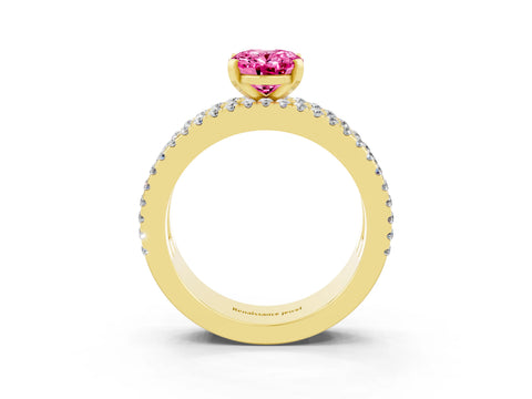 Yellow gold Oval Cut Pink Sapphire Solitaire Ring with Pavé and Channel Set Band_27