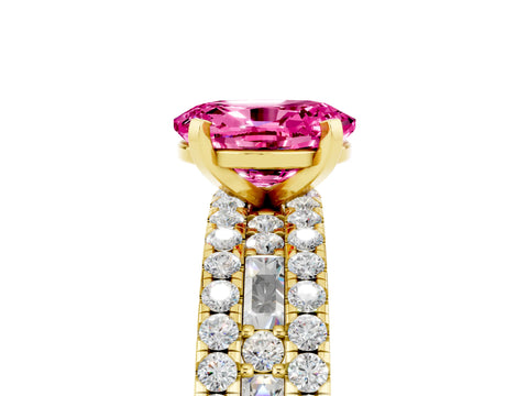 Yellow gold Oval Cut Pink Sapphire Solitaire Ring with Pavé and Channel Set Band_29