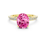 Yellow gold Oval Cut Pink Sapphire Solitaire Ring with Pave Band and Four Prong Setting_48