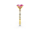 Yellow gold Oval Cut Pink Sapphire Solitaire Ring with Pave Band and Four Prong Setting_50