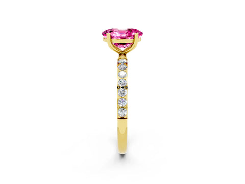 Yellow gold Oval Cut Pink Sapphire Solitaire Ring with Pave Band and Four Prong Setting_50