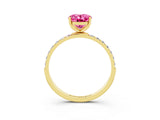 Yellow gold Oval Cut Pink Sapphire Solitaire Ring with Pave Band and Four Prong Setting_51