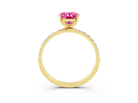Yellow gold Oval Cut Pink Sapphire Solitaire Ring with Pave Band and Four Prong Setting_51
