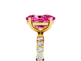 Yellow gold Oval Cut Pink Sapphire Solitaire Ring with Pave Band and Four Prong Setting_53