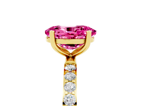 Yellow gold Oval Cut Pink Sapphire Solitaire Ring with Pave Band and Four Prong Setting_53