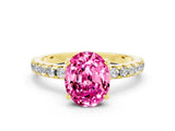 Yellow gold Oval Cut Pink Sapphire Solitaire Ring with Round  Pavé Band and Four-Prong Setting_36