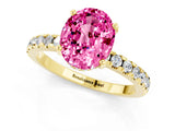 Yellow gold Oval Cut Pink Sapphire Solitaire Ring with Round  Pavé Band and Four-Prong Setting_37