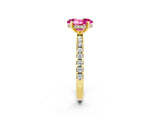 Yellow gold Oval Cut Pink Sapphire Solitaire Ring with Round  Pavé Band and Four-Prong Setting_38
