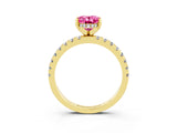 Yellow gold Oval Cut Pink Sapphire Solitaire Ring with Round  Pavé Band and Four-Prong Setting_39