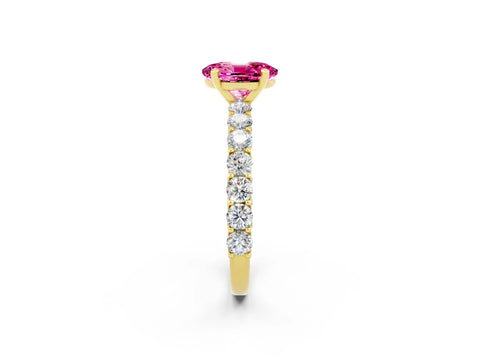 Yellow gold Oval Cut Pink Sapphire Solitaire Ring with Shared Prong Pavé Band and Four-Prong Setting_14