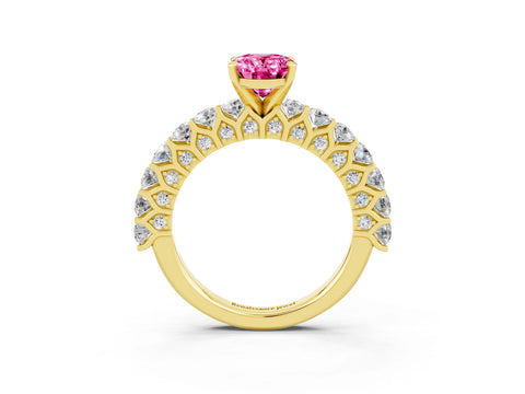 Yellow gold Oval Cut Pink Sapphire Solitaire Ring with Shared Prong Pavé Band and Four-Prong Setting_15