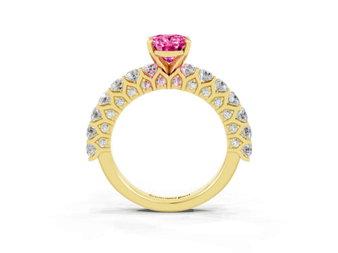 Yellow gold Oval Cut Pink Sapphire Solitaire Ring with Shared Prong Pavé Band and Four-Prong Setting_3