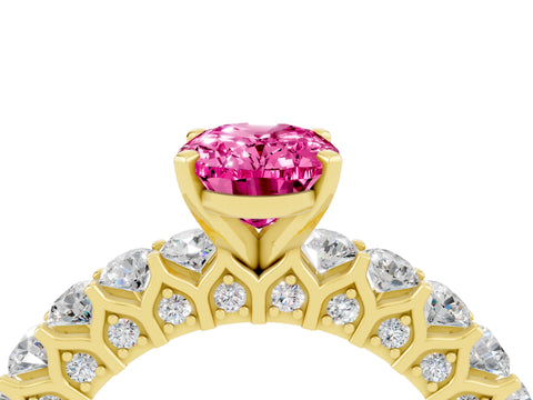 Yellow gold Oval Cut Pink Sapphire Solitaire Ring with Shared Prong Pavé Band and Four-Prong Setting_4