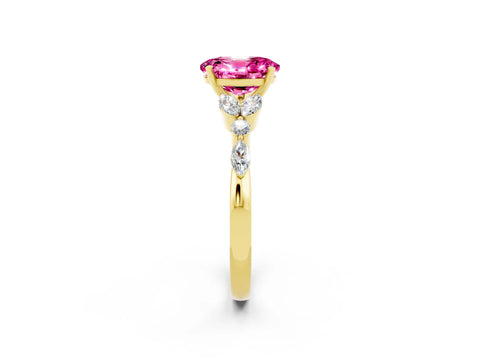 Yellow gold Oval Cut Pink Sapphire Solitaire Ring with Side Stones and Four-Prong Setting_14