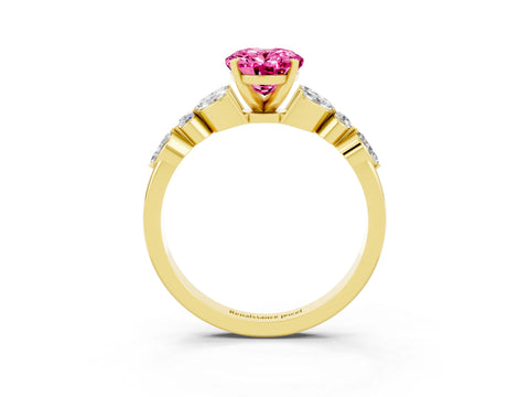 Yellow gold Oval Cut Pink Sapphire Solitaire Ring with Side Stones and Four-Prong Setting_15