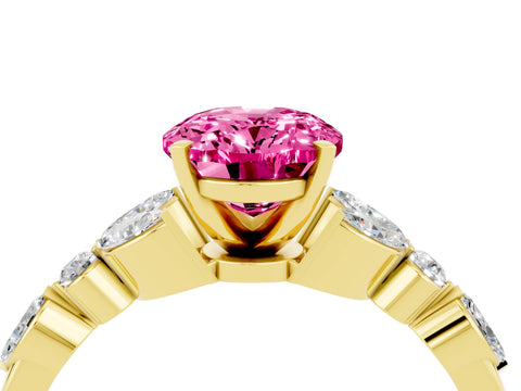 Yellow gold Oval Cut Pink Sapphire Solitaire Ring with Side Stones and Four-Prong Setting_16