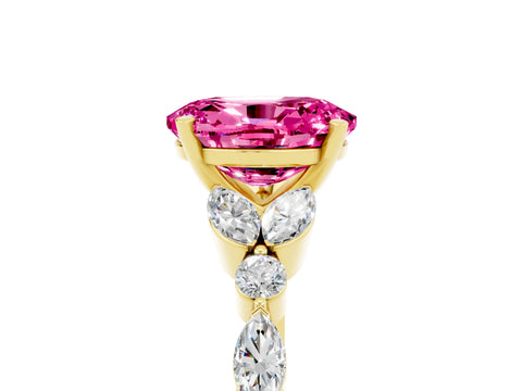 Yellow gold Oval Cut Pink Sapphire Solitaire Ring with Side Stones and Four-Prong Setting_17