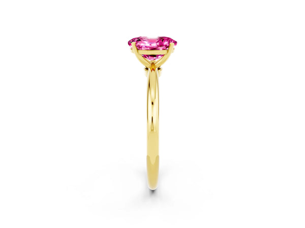 Yellow gold Oval Cut Pink Sapphire Solitaire Ring with Six-Prong Setting and Classic Band