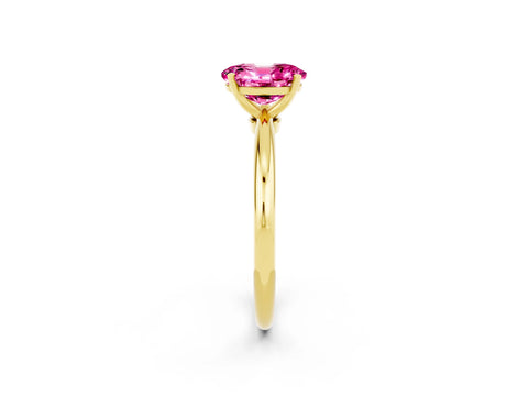 Yellow gold Oval Cut Pink Sapphire Solitaire Ring with Six-Prong Setting and Classic Band_2