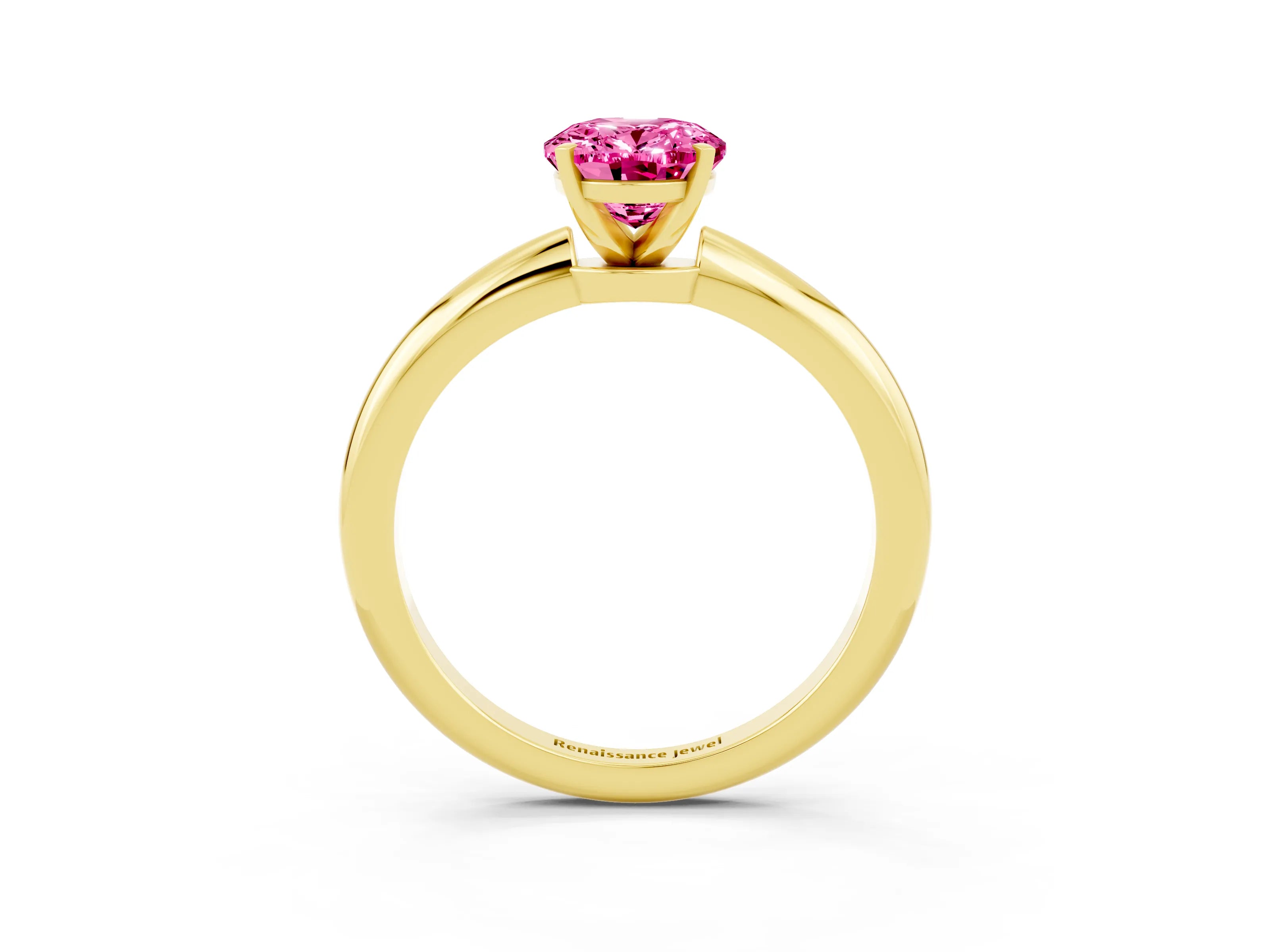 Yellow gold Oval Cut Pink Sapphire Solitaire Ring with Six-Prong Setting and Classic Band_3