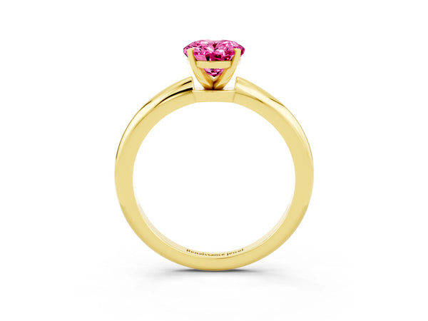 Yellow gold Oval Cut Pink Sapphire Solitaire Ring with Six-Prong Setting and Classic Band