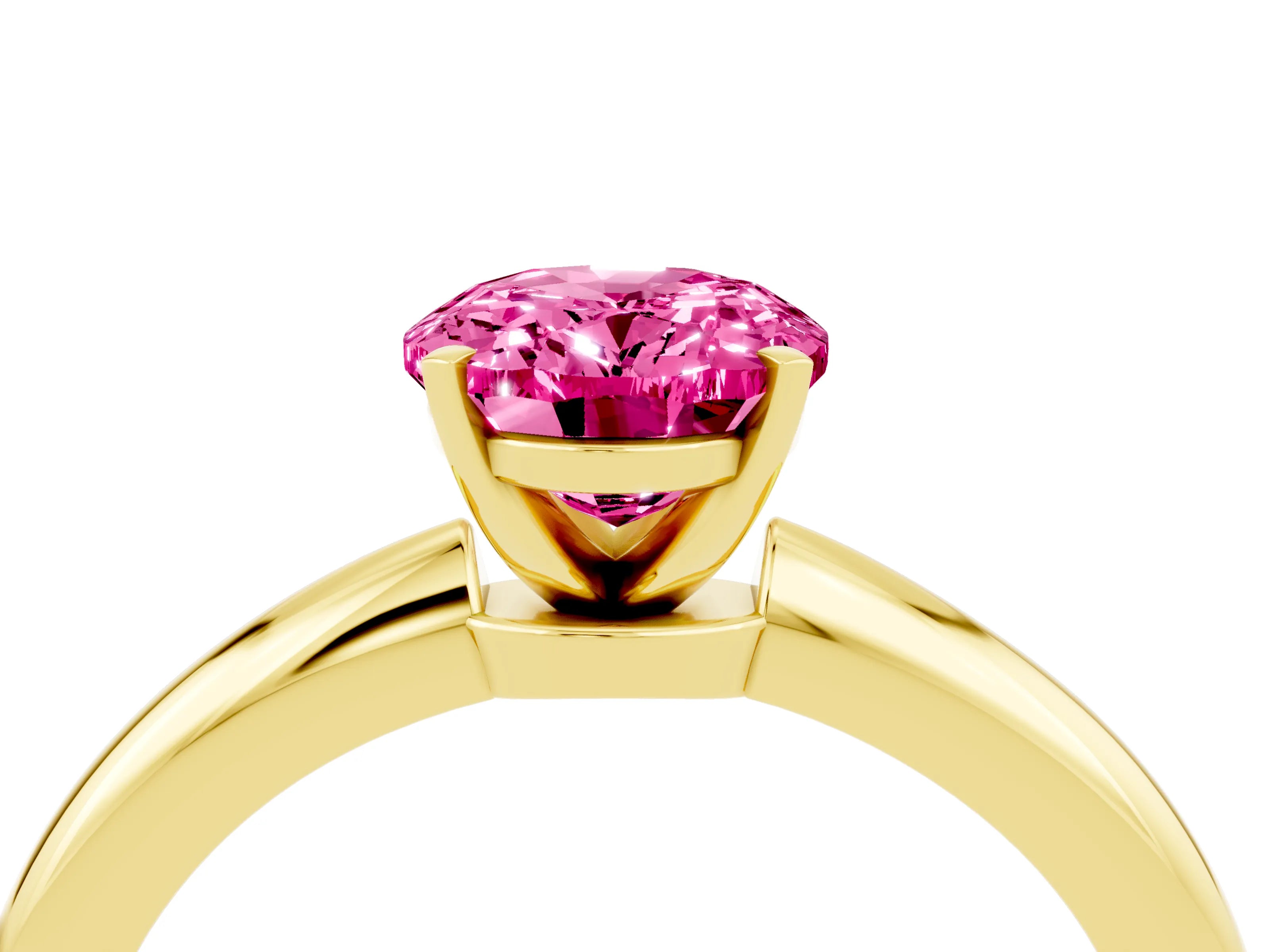 Yellow gold Oval Cut Pink Sapphire Solitaire Ring with Six-Prong Setting and Classic Band_4