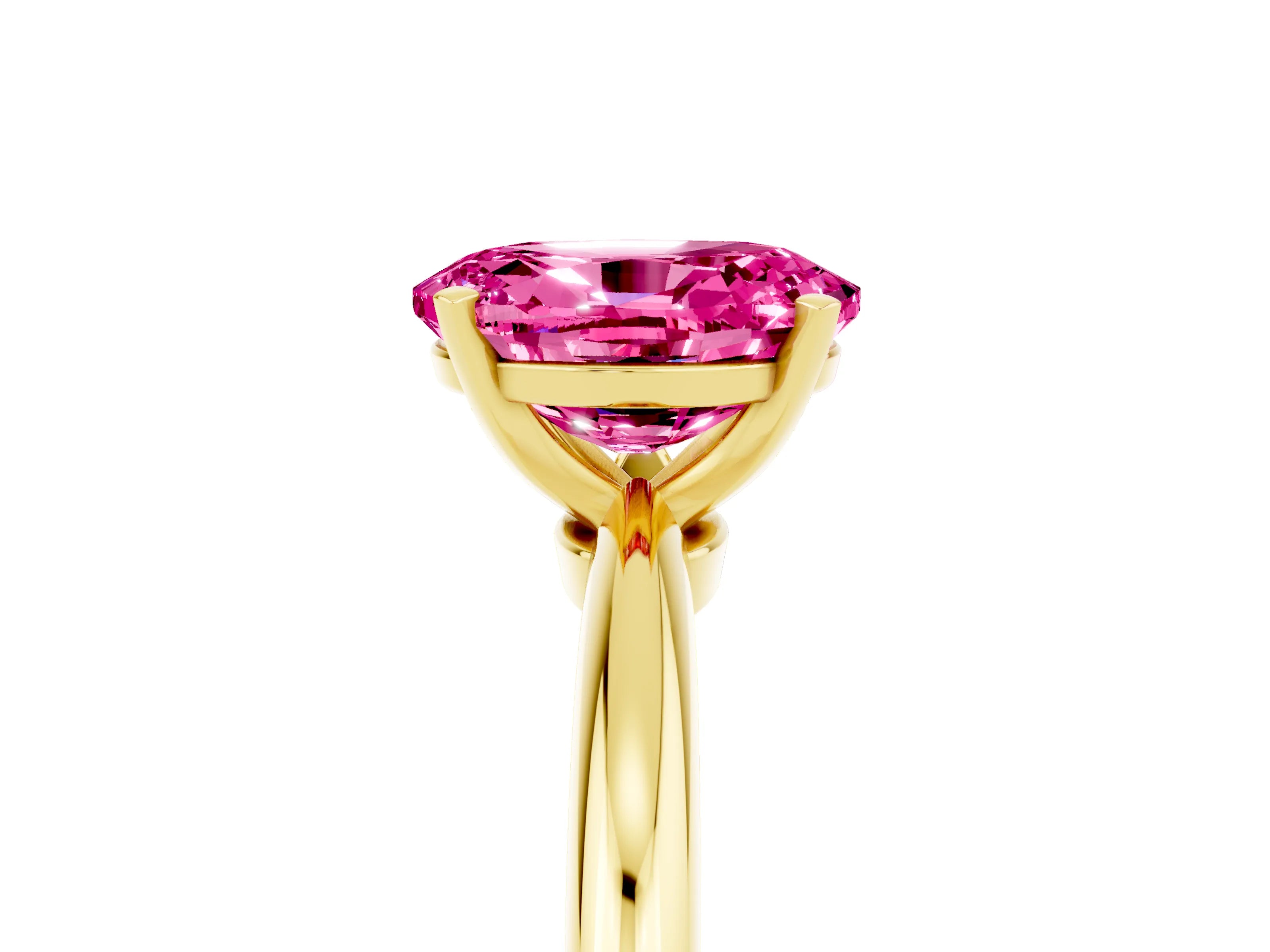 Yellow gold Oval Cut Pink Sapphire Solitaire Ring with Six-Prong Setting and Classic Band_5