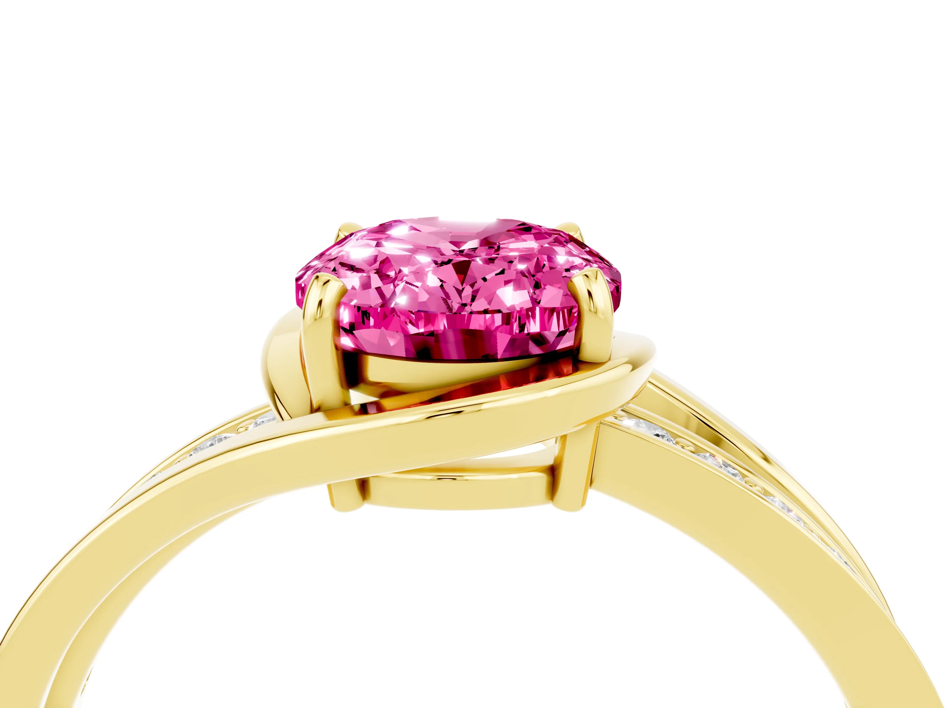 Yellow gold Oval Cut Pink Sapphire Solitaire Ring with Split Shank and Prong Setting_4