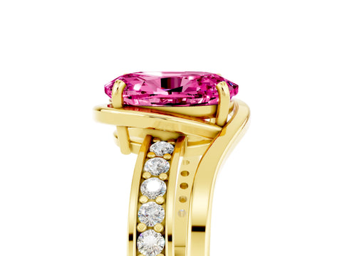 Yellow gold Oval Cut Pink Sapphire Solitaire Ring with Split Shank and Prong Setting_5