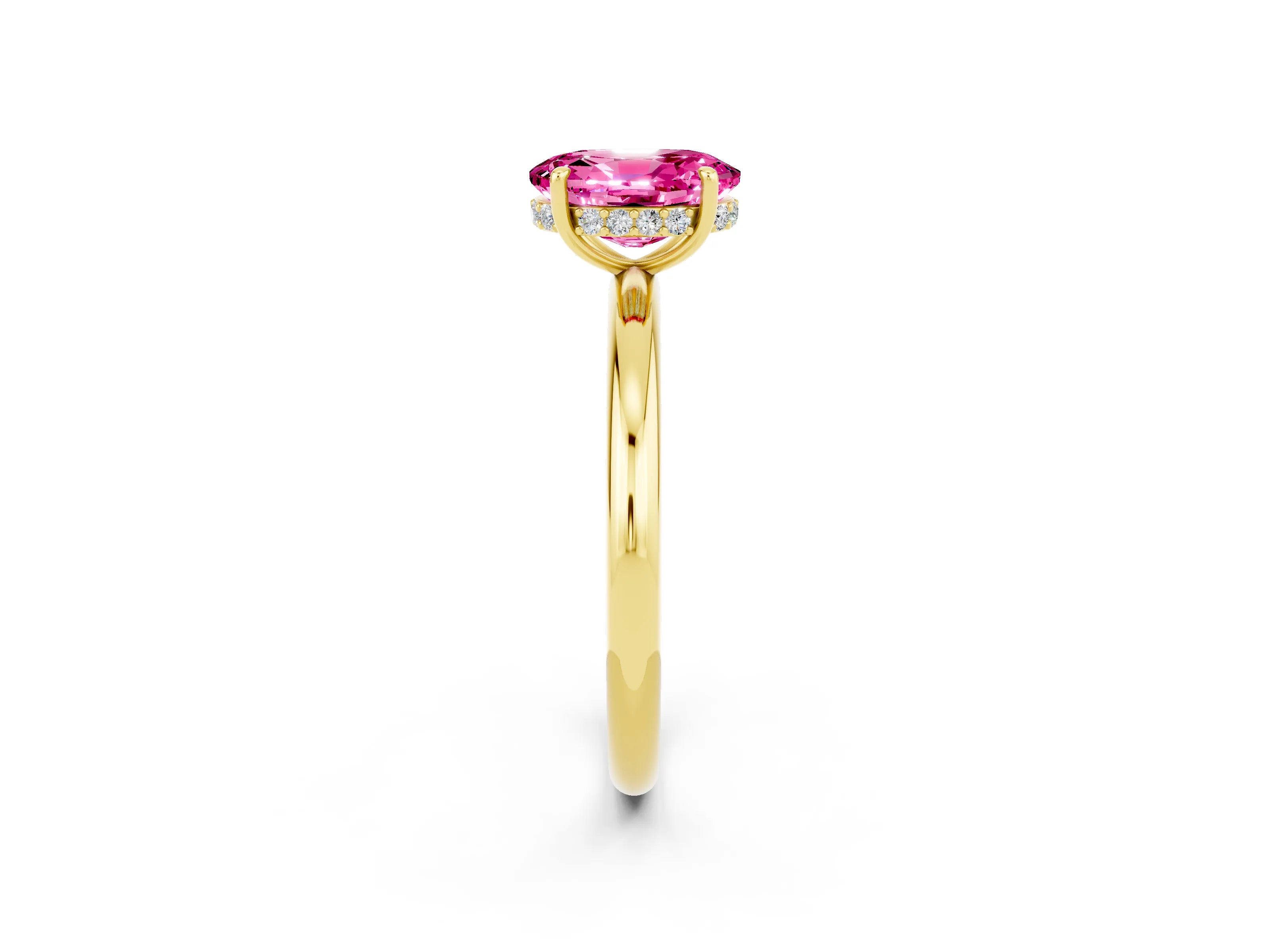 Yellow gold Oval Cut Pink Sapphire Solitaire Ring with Thin Band and Four-Prong Setting_38