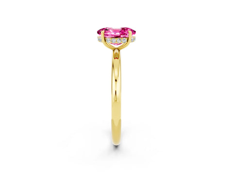 Yellow gold Oval Cut Pink Sapphire Solitaire Ring with Thin Band and Four-Prong Setting_38
