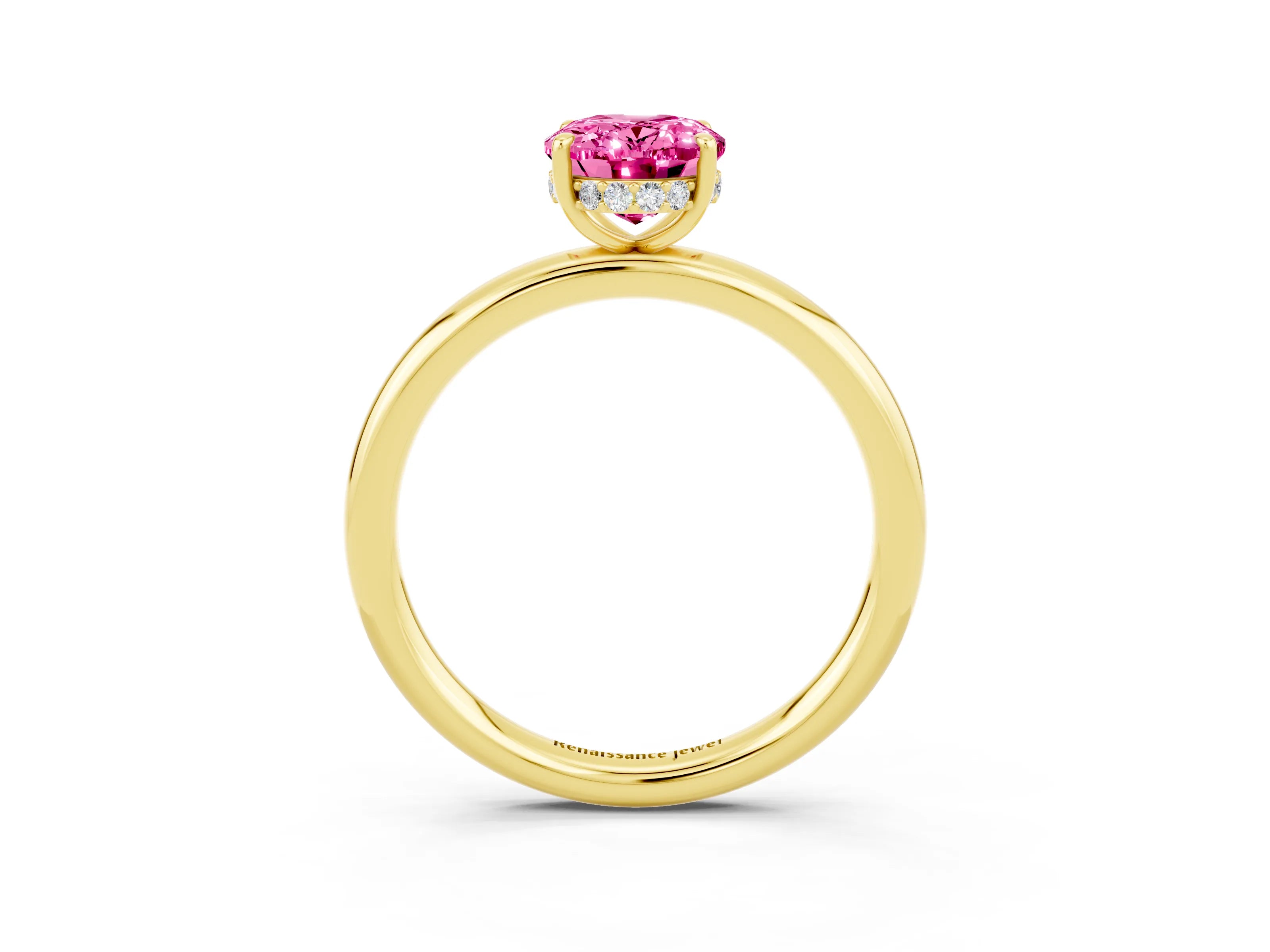 Yellow gold Oval Cut Pink Sapphire Solitaire Ring with Thin Band and Four-Prong Setting_39