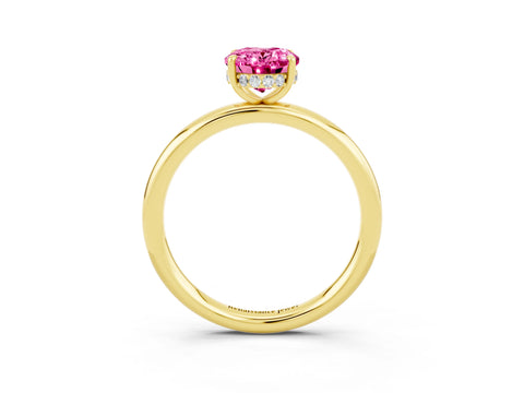 Yellow gold Oval Cut Pink Sapphire Solitaire Ring with Thin Band and Four-Prong Setting_39