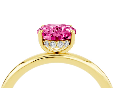 Yellow gold Oval Cut Pink Sapphire Solitaire Ring with Thin Band and Four-Prong Setting_40